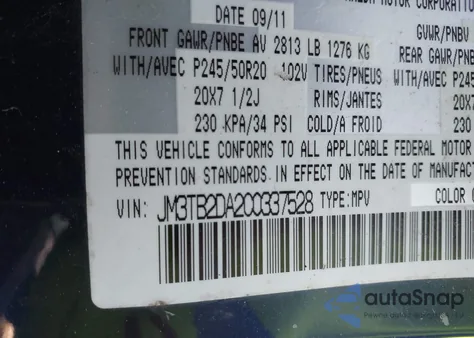 2012 Mazda Cx-9 Grand Touring z USA, uszkodzony, nr VIN JM3TB2DA2C0337528